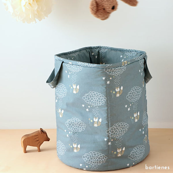 Stoffkorb Kinderzimmer Aufbewahrung Fuchs und Regenwolke blau