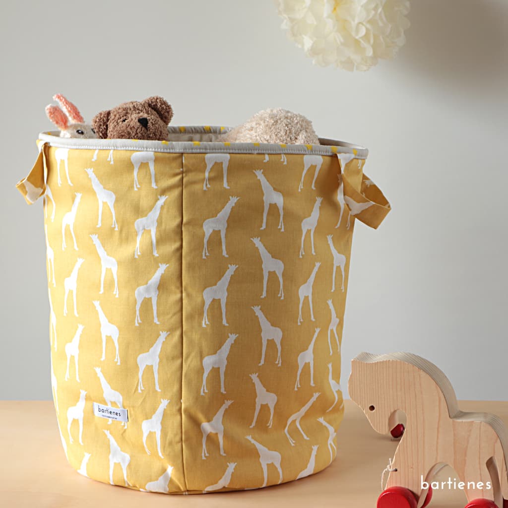 Stoffkorb Kinderzimmer Aufbewahrung Gelb mit Tieren