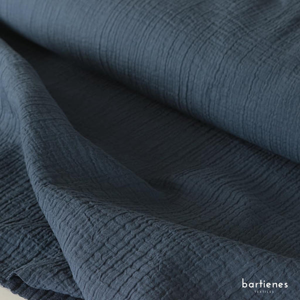 Leichter Baumwoll-Leinen-Stoff Krinkel in Denim Blau Bartienes