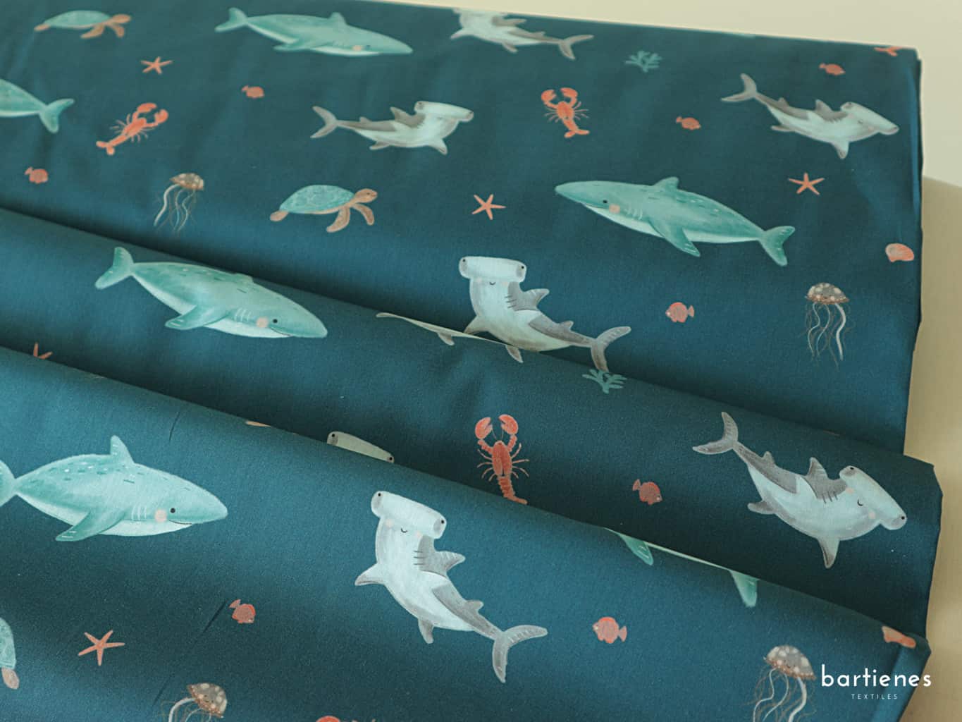 Baumwollstoff Kinder Wale Weiss-Blau-bunt als Meterware