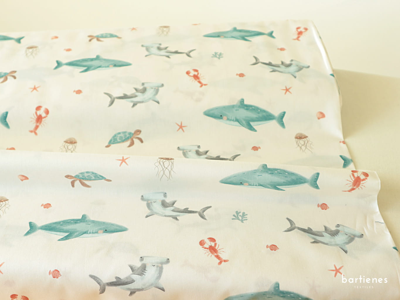 Baumwollstoff Kinder Wale Weiss-Blau-bunt als Meterware
