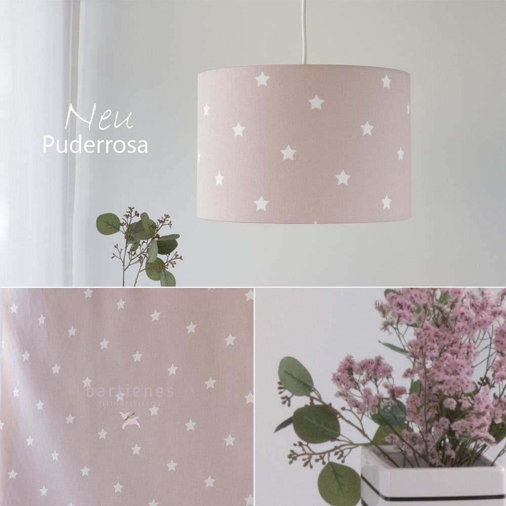 Kinderzimmerlampe-und-stoff-puderrosa-mit-weissen-sternen
