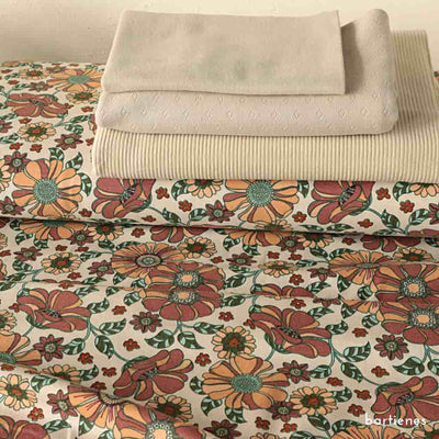 Baumwolljersey Vintage Blumen Rost-Beige