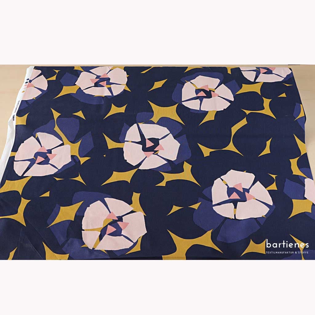 stoffmuster-riesen-blüten-blau-senf-rosa-auf-dekostoff