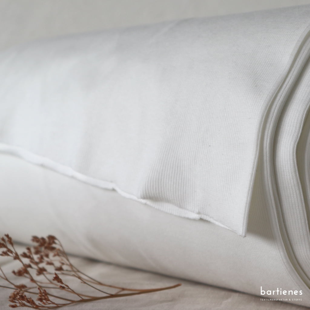Bündchenstoff Feinripp Weiss mit Bio Baumwolle als Schlauchware