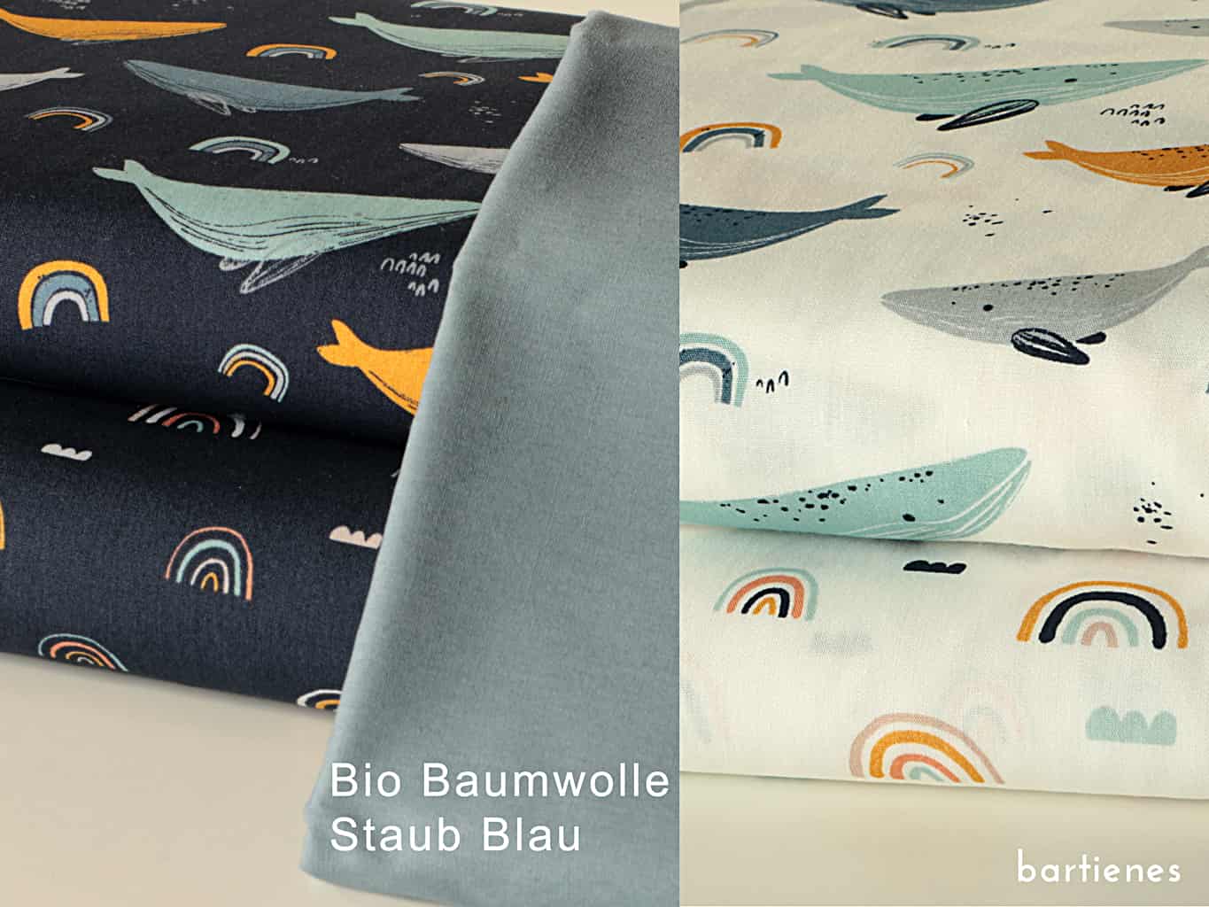 Baumwollstoff Kinder Regenbogen auf Blau